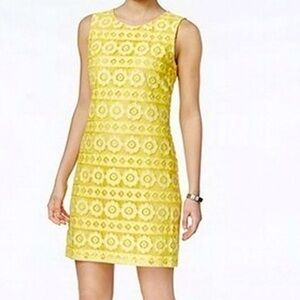 Tommy Hilfiger Dress Sz 6 Yellow White Floral Lace Mini Sleeveless Retro